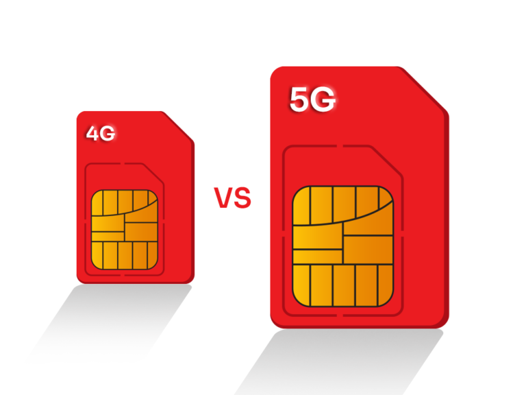 Close-up of 4G and 5G SIM cards side by side representing mobile network evolution